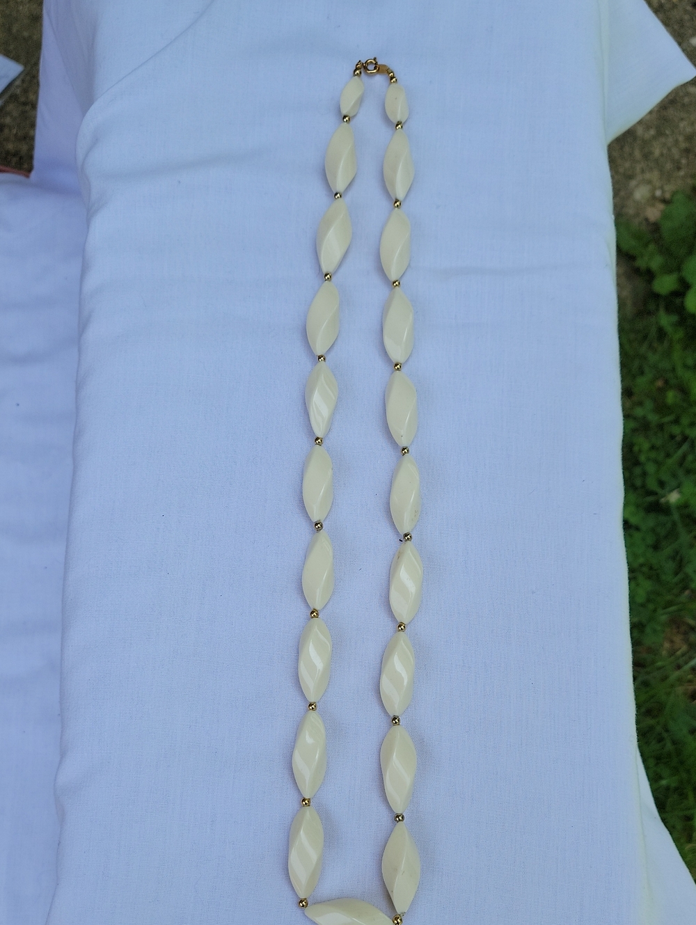 Vintage Trifari Cream Lucite Bead Link Necklace with Gold Accents